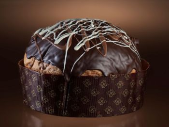 Panettone artigianale PERA E CIOCCOLATO (con gocce di cioccolato, pere semicandite, copertura di cioccolato fondente striato al latte) 1000 gr con scatola